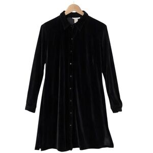 Anne Alexander Black Velvet Shirt Dress Button Front Long Sleeve Size Medium
